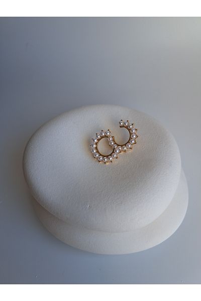 BHR AKSESUAR Gold Pearl Hoop Earrings