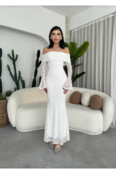 conconmoda Madonna Yaka Tasarım Dantel Elbise
