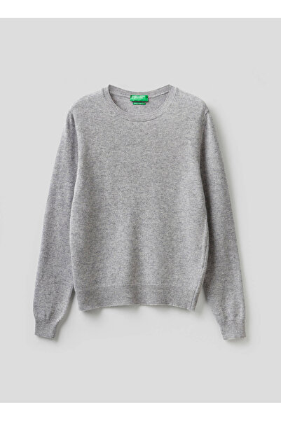 Benetton Bisiklet Yaka Yaka Normal Gri Melanj Kazak Kadın 312141002D1K01