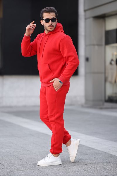 ruNadeS Men's Raised Comfortable Fit Elastic Leg Kangaroo Pocket Tracksuit Set - Casual