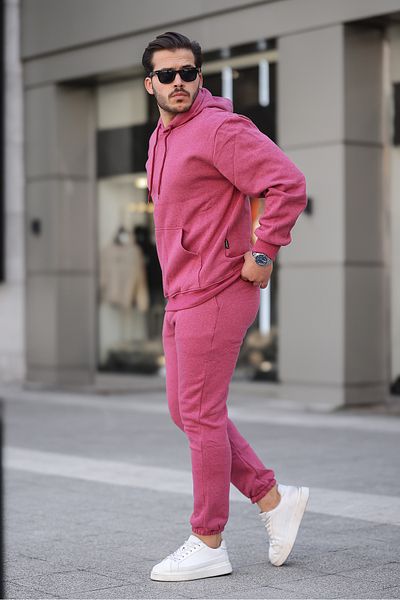 ruNadeS Men's Raised Comfortable Fit Elastic Leg Kangaroo Pocket Tracksuit Set - Casual