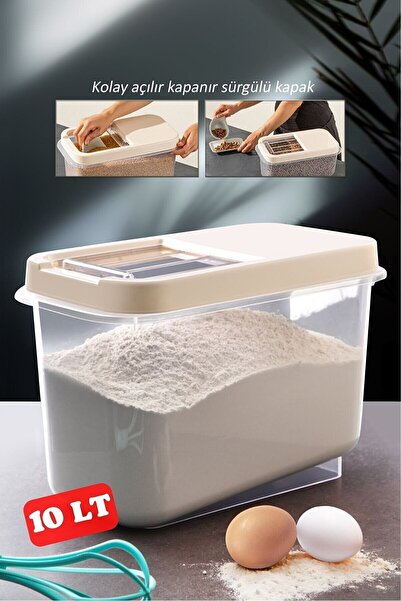 OZCMAX 2 Adet Sürgülü Kapaklı 10 LT Erzak Bakliyatt Un Şeker Saklama Kabı (Qr)