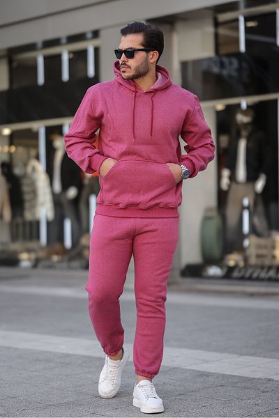 ruNadeS Men's Raised Comfortable Fit Elastic Leg Kangaroo Pocket Tracksuit Set - Casual