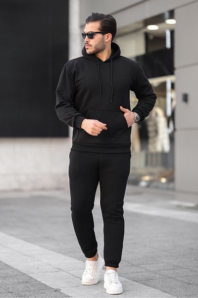 ruNadeS Men's Raised Comfortable Fit Elastic Leg Kangaroo Pocket Tracksuit Set - Casual
