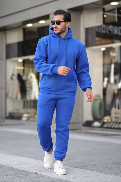 ruNadeS Ανδρικό σετ αθλητικής φόρμας με ράστερ, άνετη εφαρμογή και ελαστικά πόδια με τσέπη καγκουρό - Casual