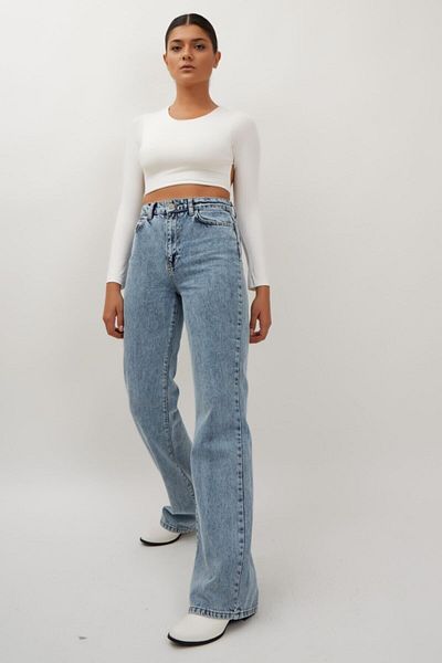 Bella denim Сини снежни дънки с висока талия Palazzo Wide Leg за жени