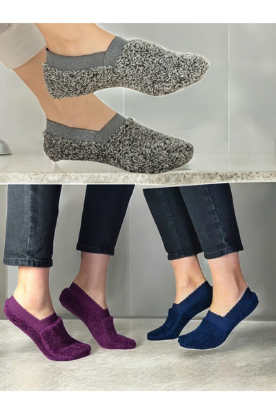 RUMİLY 3 Adet Kadın Peluş Kışlık Babet Patik Çorap