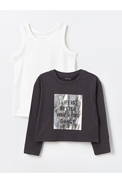 LC Waikiki Μπλουζάκι και μπλουζάκι για κορίτσια με στάμπα με λαιμόκοψη