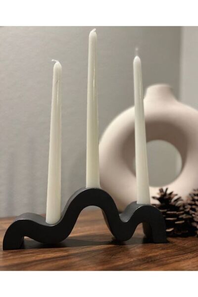 EmgCraft Seramik Görünümlü Wavy Şamdan Mumluk, Dalgalı 3'lü Mumluk, Şamdan Mumluk, Dekoratif Üçlü Mumluk