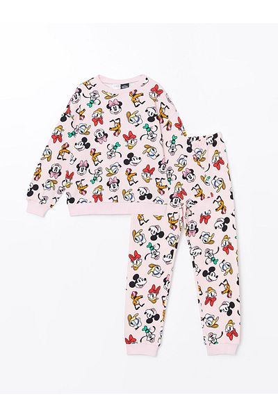 LC Waikiki Pyjama-Set für Mädchen mit Mickey-Mouse-Aufdruck und Rundhalsausschnitt