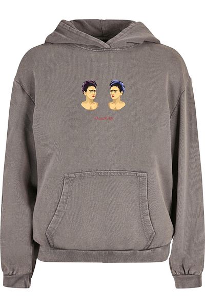 Merchcode Ladies Frida Kahlo - The Two Fridas Acid Washed Oversize Hoody