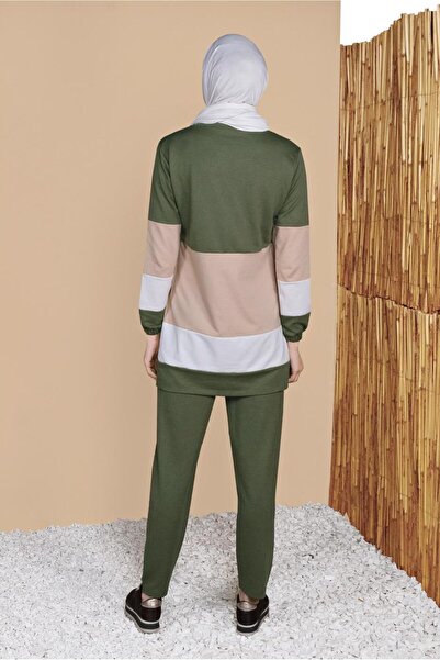 TRENDTESETTÜR Women's Khaki Three Color Trousers Tracksuit Set 9355