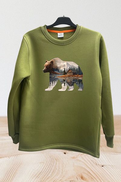 WİDİ Φούτερ Hunter Hunting Nature Camping Bear με στάμπα βαμβακερή κανονική εφαρμογή με λαιμόκοψη