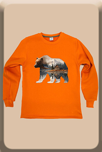 WİDİ Hunter Мисливство Природа Табір Місяць Надрукований Бавовняний Regular Fit Велосипедний комір Помаранчевий Світшот