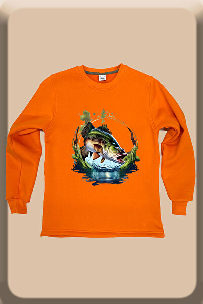 WİDİ Hunting Fisging Perch Fishing Printed Regular Fit 100% Cotton Crew Neck ...