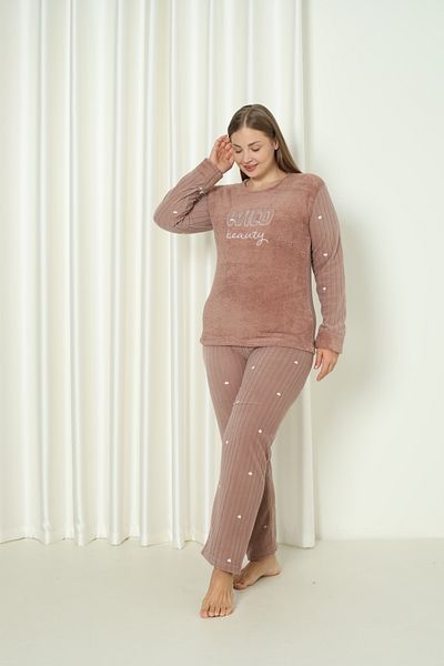 Wordex Fawn 3500 Plush Welsoft Fleece Winter Embroidered Large Size Women's Pajamas Set