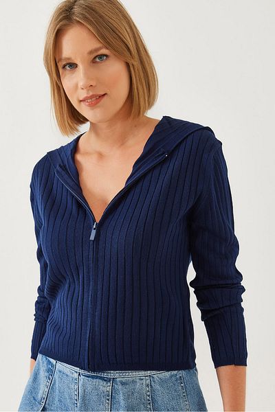 Bianco Lucci Women's Hooded Zippered Long Sleeve Knitwear Cardigan 20246857