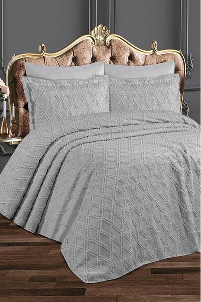 Çeyiz Diyarı Azra 3 Piece Double Gray Pique Set - Dowry Land