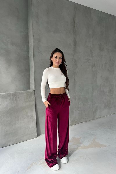 Seda Yalçın Atelier Burgundy Paine Velvet Elastic Waist Trousers