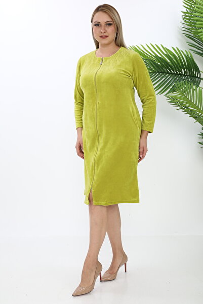 STELLETO Yaka ve Kol Taşlı Yakasız Kadife Kışlık Elbise