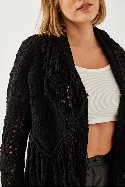Bianco Lucci Women's Fringed Knitwear Cardigan 20246215