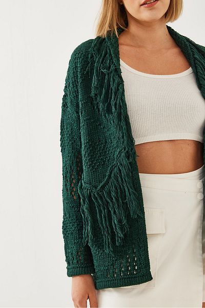 Bianco Lucci Women's Fringed Knitwear Cardigan 20246215