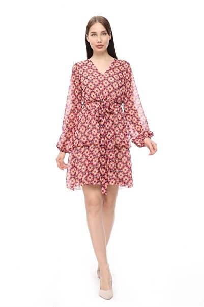 HomeStore Desenli V Yaka Elbise