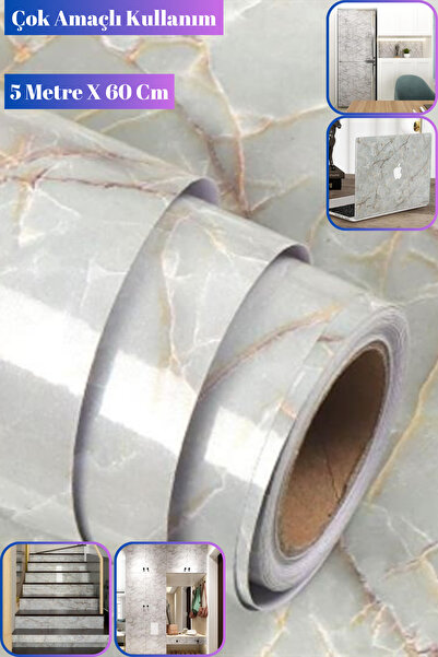 Hane Dostu 5 Metre | Dekoratif Mermer Desen |  Su Geçirmez Masa Mutfak Tezgah...