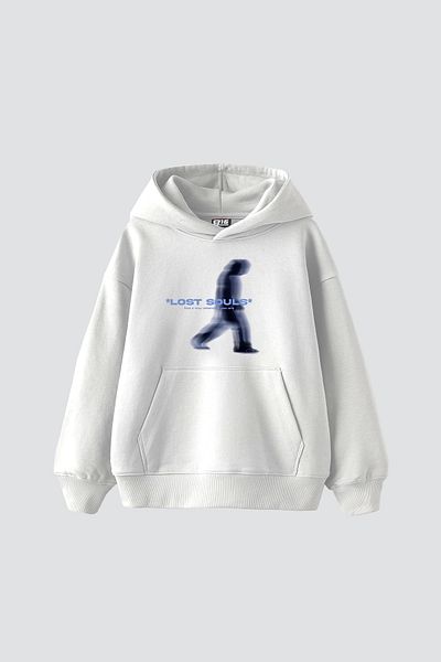 Bak Moda Lost Souls Printed Oversize Unisex Premium White Hoodie