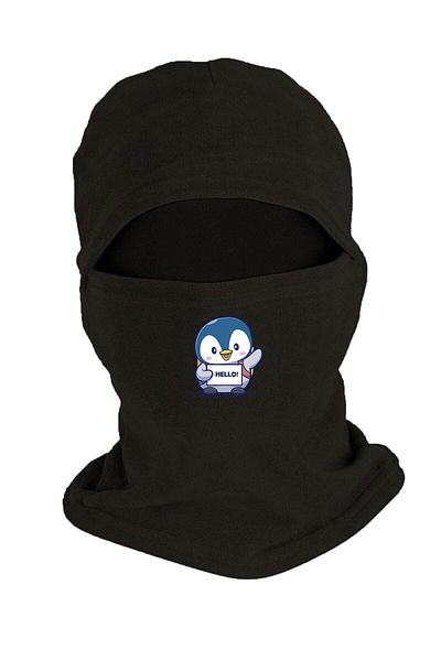 Fanze Penguin Printed Black Winter Fleece Snow Mask - Saying Hello Rnz799
