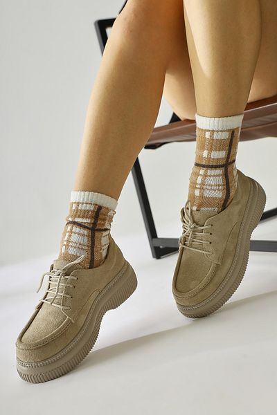 Limoya Laurina Beige Suede Lace-Up Women's Casual Shoes