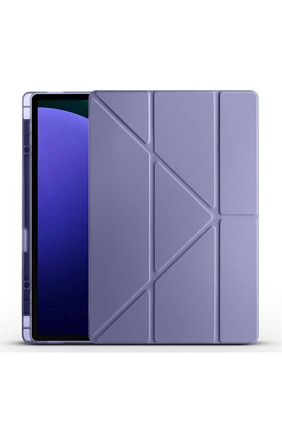 zore Galaxy Tab S10 Ultra Case Zore Tri Folding Case with Pen Compartment and Stand - Purple