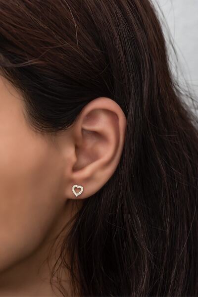 Nereze 925 Ayar Gümüş Gold Minik Kalp Küpe