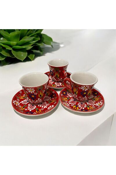 NADİR 6'lı Kırmızı Kahve Fincanı Takımı