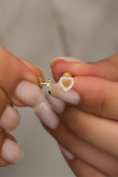 Nereze 925 Ayar Gümüş Gold Minik Kalp Küpe