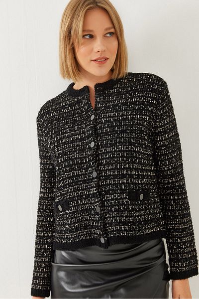 Bianco Lucci Women's Patterned Pocket Knitwear Cardigan 20246238