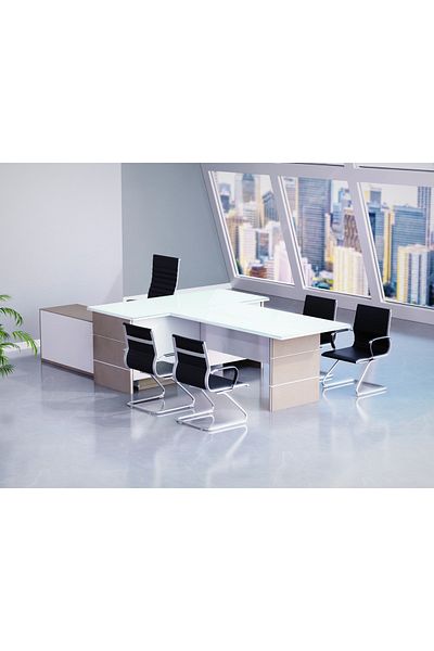 Mahmayi Light Concrete + Premium White GED-5 Glass Executive Desk 320 cm