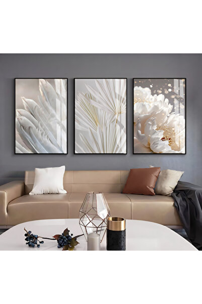 Harika bir ev Hari̇kabi̇rev | White-Cream -Gold Soft Color Abstract Leaf Feat...