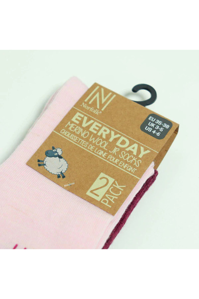 NORFOLK Helsinki Thin Knitted Merino Wool Casual Children's Socks 2 Pack Pink