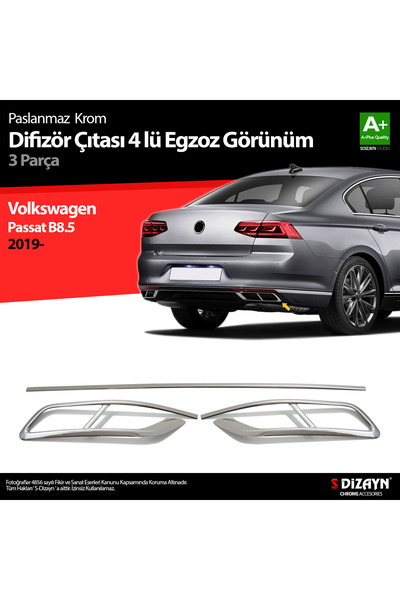 S Dizayn S-Dizayn VW Passat B8.5 Krom Egzoz Görünümü Difüzör 4'lü R Line 3 Pa...