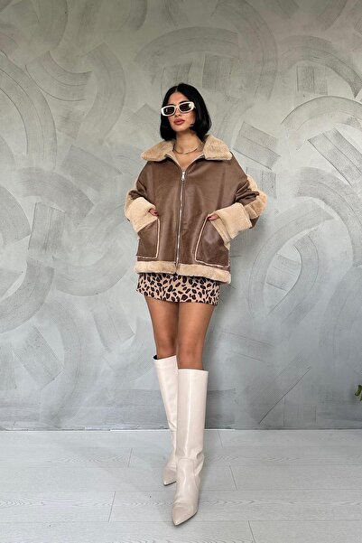 Elbee Fashion Woman Tan Fur Coat