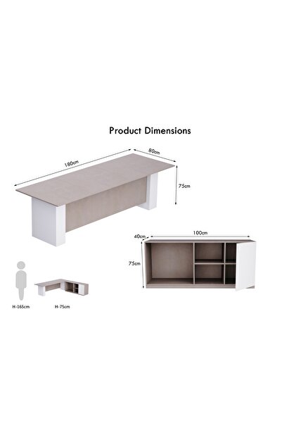 Mahmayi Light Concrete-Premium White ED4-LSLCW Executive Desk 180 cm