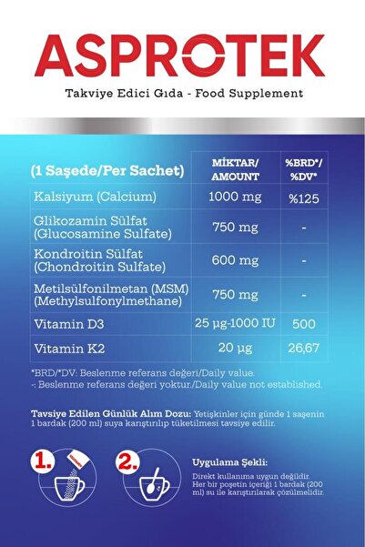 MDC ASPROTEK (Glukozamin, Kondroitin, MSM, Kalsiyum) 30 Saşe