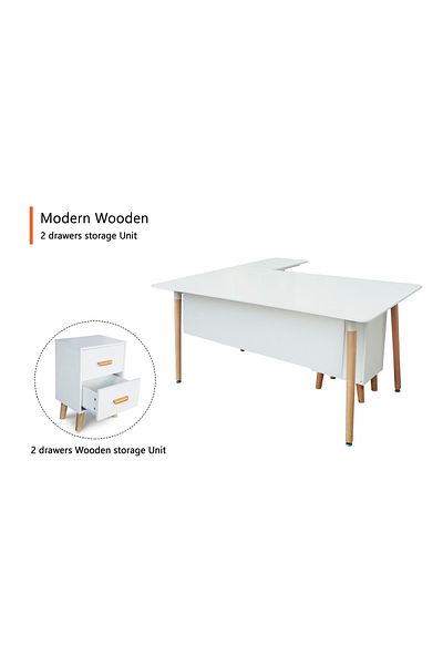 Mahmayi TJ HYT34-18L White Executive Workstation with 303-2 Wooden Storage Unit
