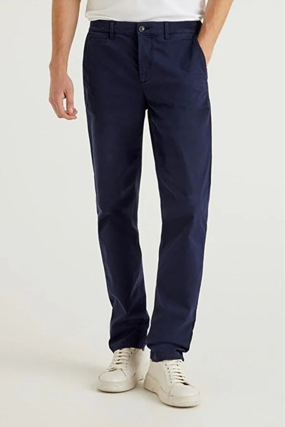 Benetton Men's Slim Fit Chino Trousers - Navy Blue