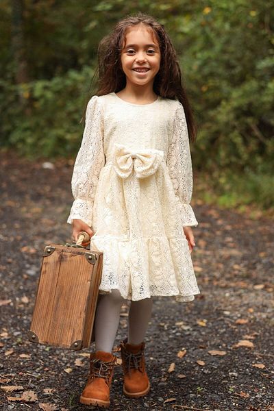 KÜÇÜĞÜM BUTİK Vintage Ecru Lace Girl's Dress