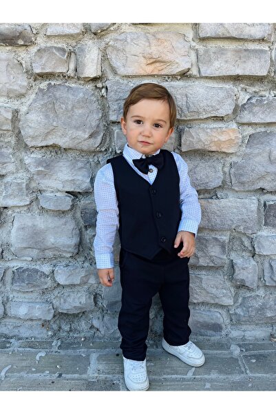 Ares Kids Fashion قميص أزرق، سترة وبنطلون باللون الأزرق الداكن، طقم ربطة عنق ...