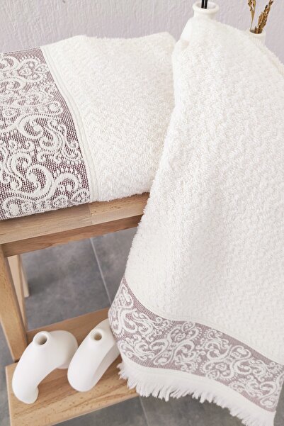 Sevim Набір рушників з рельєфним візерунком і китицями, 2 шт. - 100% бавовна - 50x85 см - червоно-коричневий