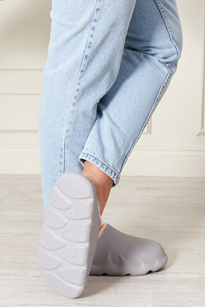 palermo home Noua sezonă, papuci unisex gri cu talpă Eva, cu blană - confortabili pentru utilizare zilnică