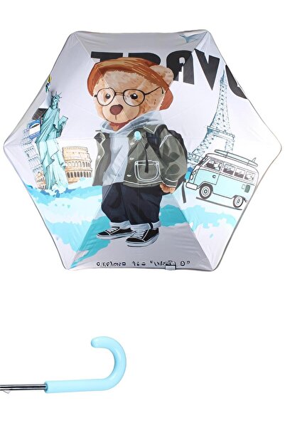 Marlux 6 Fiber Telli Erkek Çocuk Şemsiye Turist Ayıcık Desenli Rüzgara Dayanı...